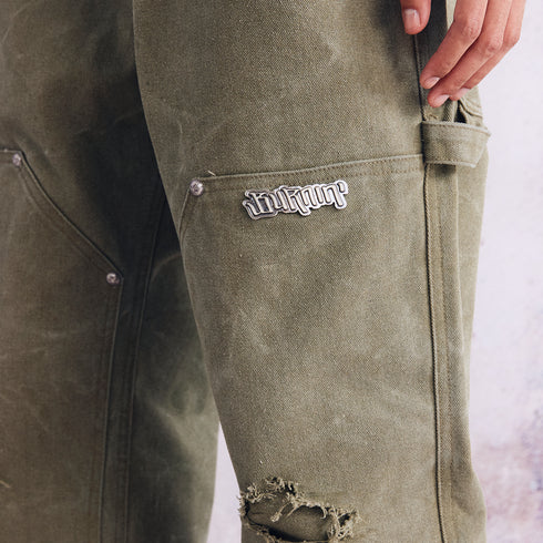 BURNIN* "Burnin for People" camouflage stitching ripped logging pants