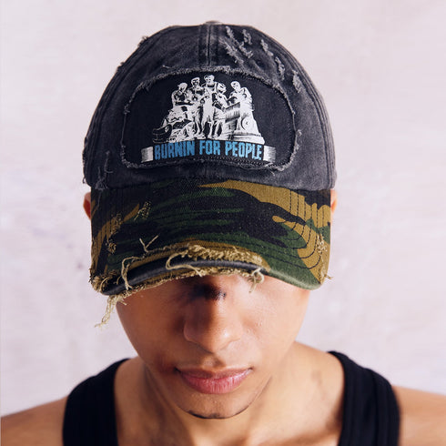 BURNIN* "Burnin for people" camouflage splicing vandalism worker peaked hat
