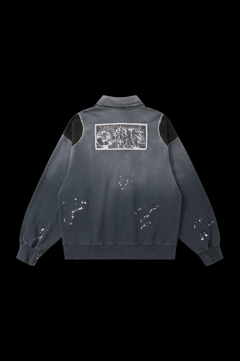 BURNIN Dyeing Ink-splashing Polo Collar Sweatshirt