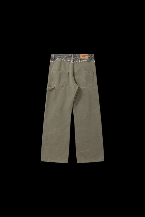 BURNIN* "Burnin for People" camouflage stitching ripped logging pants