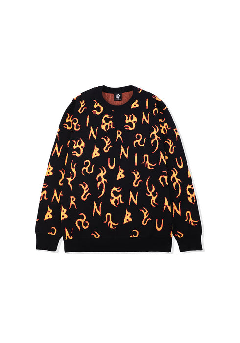 BURNIN * All-over Fire Print Sweater
